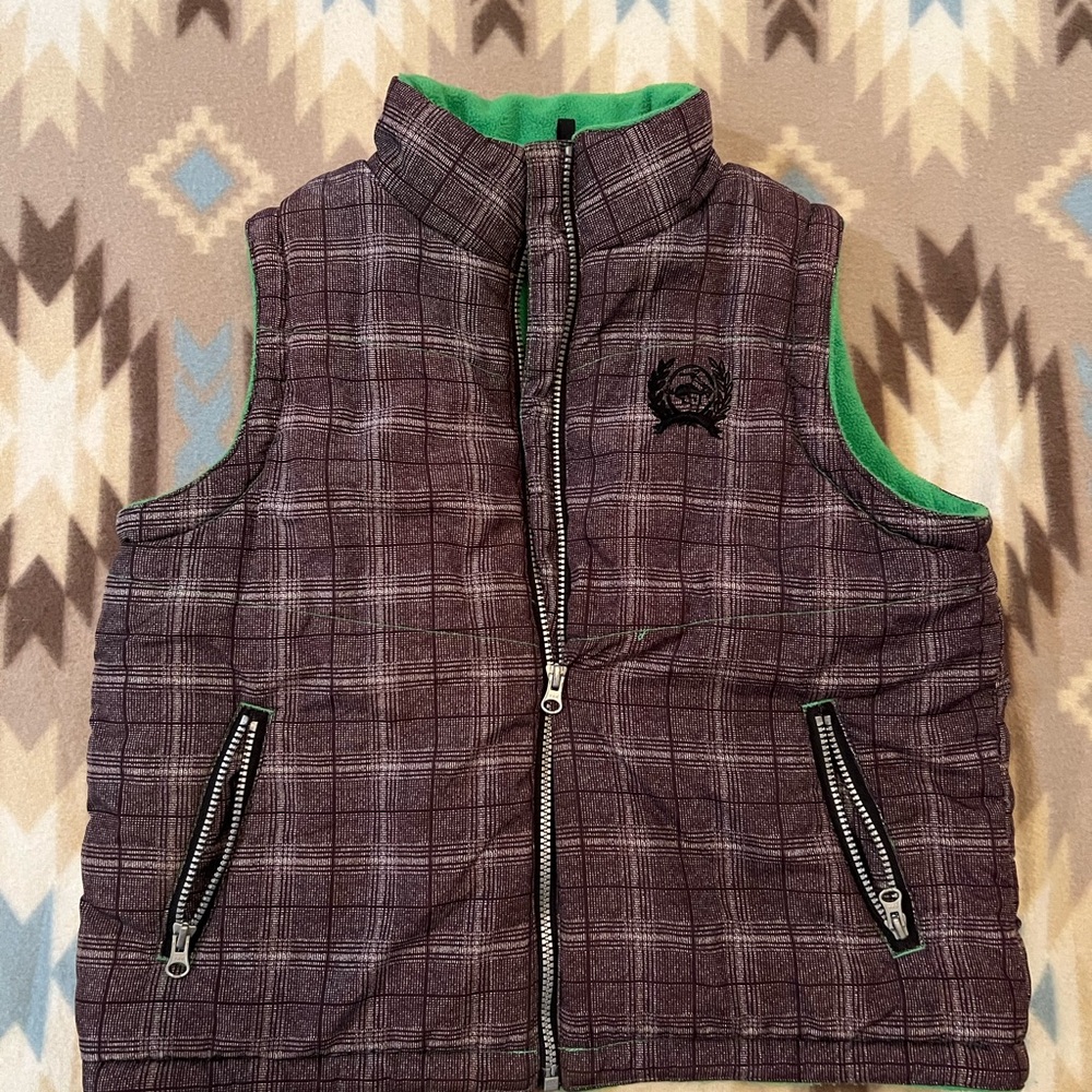 Cinch western cowboy puffer vest for boys or girls.Gray plaid; fleece lining